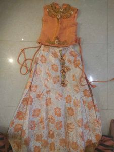 Orange Floral Lehenga Choli Set