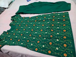 Embroidered Green Kurta Set