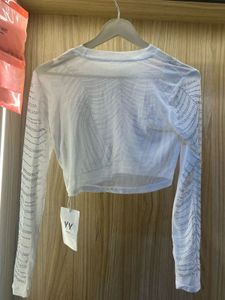 Sparkling White Long Sleeve Crop Top