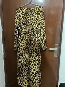 Leopard Print Long Sleeve Midi Dress