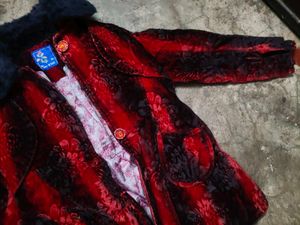 Red &amp; Black Floral Print Kurta