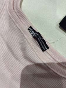 Zara Pink Ribbed Square Neck Tank Top