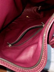 Maroon Faux Leather Double-Layer Tote Bag