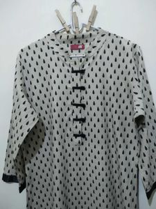Shree beige kurta Mandarin collar black tear drop