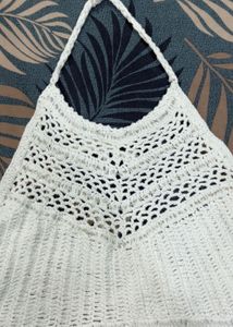Crocheted White Halter backless Top