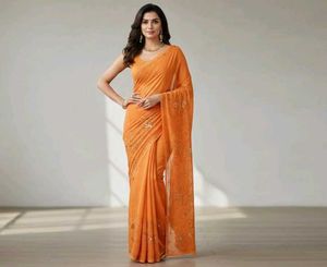 Party Wear Saree(Orange Colour)
