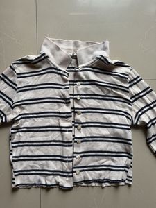 Striped Ribbed Button-Up Crop Cardigan
