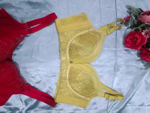 Two Bras: Yellow Lace &amp; Red Sparkle