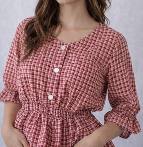 Cute Red Checkered Top