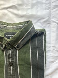 Green Striped Slim Fit Shirt - Size M