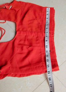 Coral -Red Embroidered Saree with Heavy Designer B