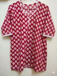 Red Printed short Cotton Kurta