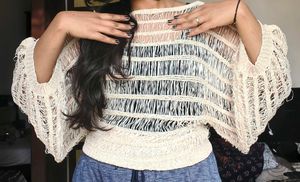 Aesthetic Distressed Open-Knit Batwing Sleeve Top