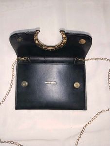 Black Glitter Sling Bag with Gold Chain
