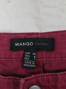 Mango Maroon Skinny Fit Pants