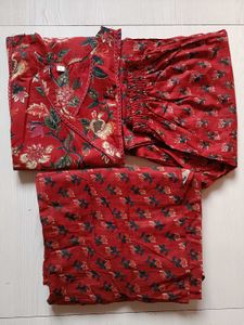 Red Floral Print Kurta Set
