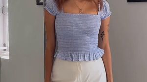Cute Blue Smocked Polka Dot Top