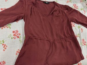 Maroon V-Neck Cinched Waist Top
