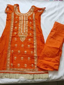 New Orange Embroidered Salwar Suit
