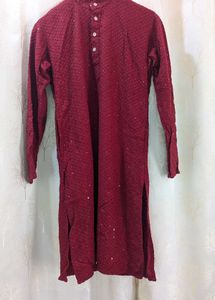 Men's Maroon Kurta with Sequins