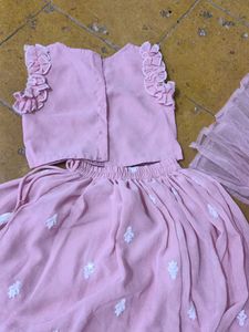 Pink Frill Sleeve Dress Set