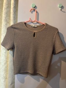 🤍 Zara Textured Knit Top – Taupe/Beige (Size S)