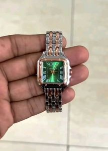 Elegant Two-Tone Watch with Green Dial