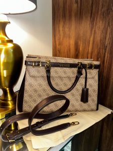 Guess brand, logo printed structured handheld bag