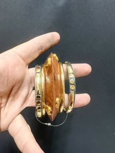 Unique Wooden &amp; Gold Tone Bracelet