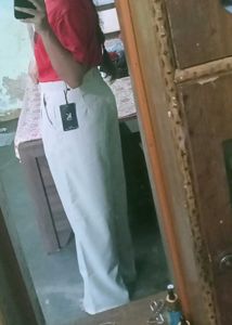 Women relaxed beige viscose rayon trousers