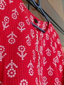Red Printed Cotton Kurta