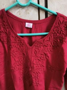 Maroon Embroidered Kurta