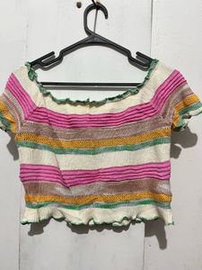 Striped Off-Shoulder Cropped Top