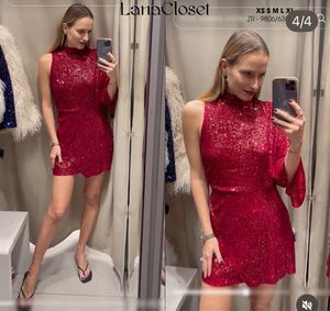 ZARA FESTIVE EDITION Sparkling Red Sequin Dress