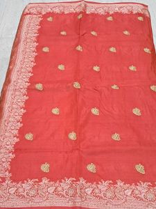 Elegant Red Tussar Silk Banarasi Saree with Resham
