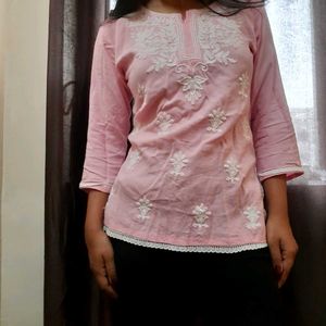 Chikankari Babypink Kurti