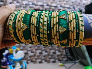 Green & Gold Silk Thread Bangles