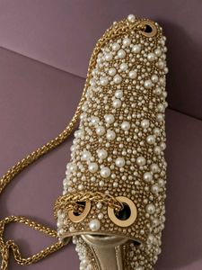 Embellished Pearl &amp; Gold Clutch Bag