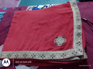 Beautiful Red Saree with Embellished Border
