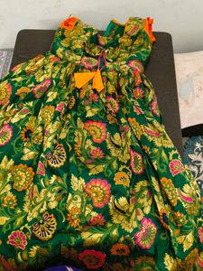 Elegant Green &amp; Orange Brocade Lehenga Choli