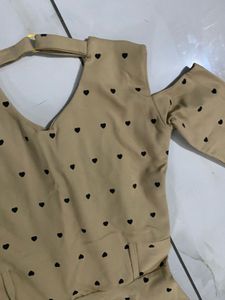 Cute Heart Print Cold Shoulder Dress