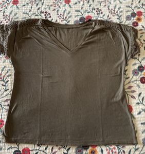 Stylish Lace Shoulder T-Shirt