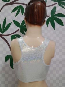 (1100)Silver Sparkle Crop Top