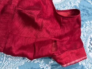 Vibrant Floral Print Red Saree with Blouse