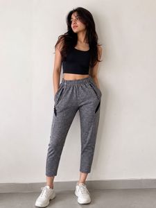 grey ankle length pants