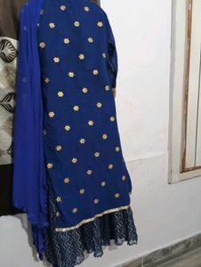 Stunning Blue Kurta Set with Gold Embroidery
