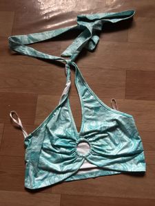 Teal Swirl Halter Bikini Top