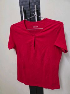 Red Spykar Henley T-Shirt