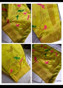 Party wear Yellow Saree with Bird Motifs
