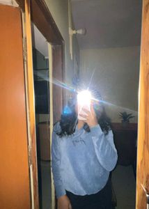 Chic Blue Corduroy Long Sleeve Top